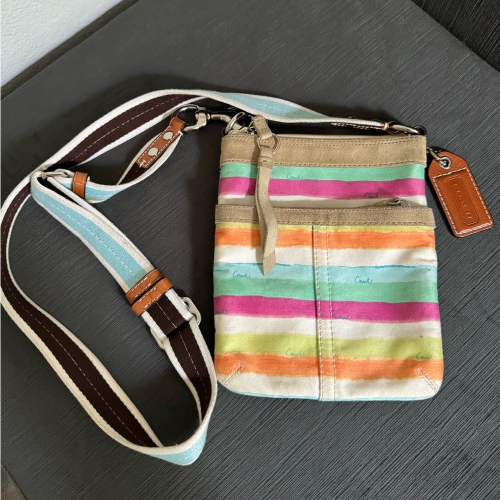 Coach Beach Multi Stripe Swingpack Crossbody Purse Shoulder Bag